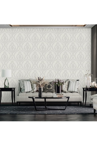 Adawall Timeless Bloom Design Wallpaper - Damask Desen Rococo 1401-3/15, Gri, Krem, 1.06x15.6m - 16.5m² Çok Renkli