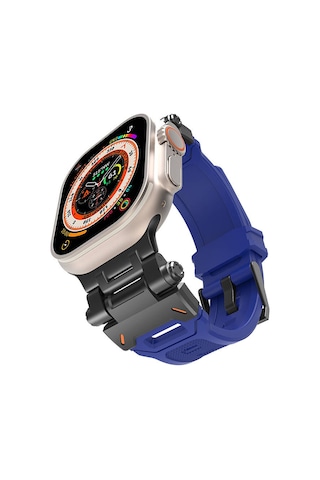 Mobilteam Watch 42mm Clo Krd-108 Metal Başlıklı Silikon Kordon-siyah-mavi