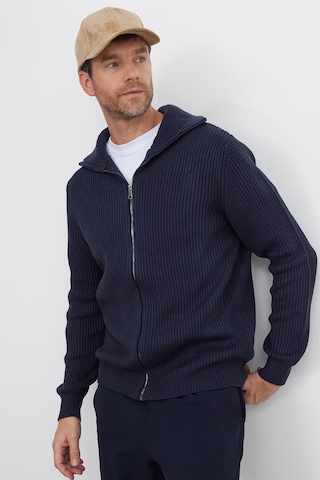 Tudors Erkek Slim Fit Dik Yaka Fermuarlı Lacivert Düz Hırka-41797 Lacivert