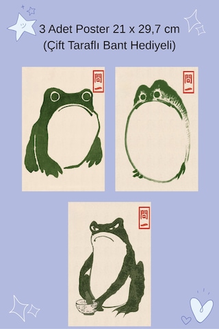 Japon Kurbağaları 3 Adet Poster 21 X 29,7 Cm