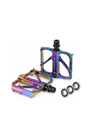 Promend R-67 Rainbow Platform Pedal Mtb Freeride Kaymaz 3 Rulmanlı Alüminyum Pedal Rainbow Renk