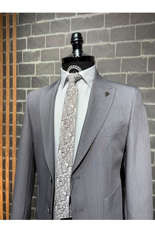 Dupont Classics Dupont Slim Fit Sivri Yaka 6 Drop Çift Yırtmaç Torba Cep 2'li Takım Elbise Gri