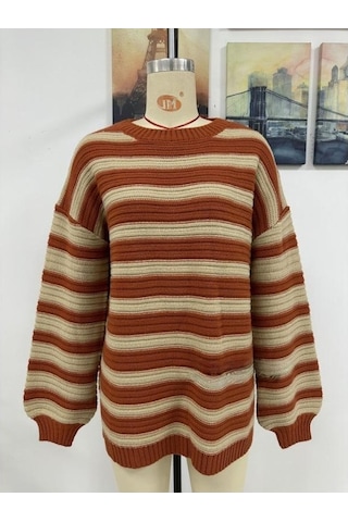 Tongxida White Knit Cardigan For Plus Size Women, Fall/winter, Striped, Loose Fit, Round Neck, Long Sleeve Beyaz