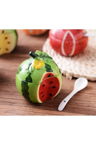 Geeroyoo Kırmızı Meyve Desenli Seramik Baharat Kavanozu Kapak Ve Kaşık İle - 230 Ml, Ev/cafe/parti İçin Malzeme Saklama Kabı Yeşil