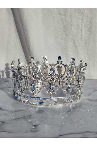 Pasta Tacı Doğum Günü Tacı Kraliçe Tacı Brithday Tacı Kına Düğün Damla Gümüş Kaplama 13cm Silver