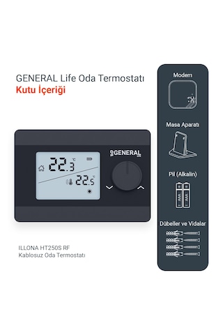 General Life Illona Ht250s Rf Kablosuz Oda Termostatı - Siyah