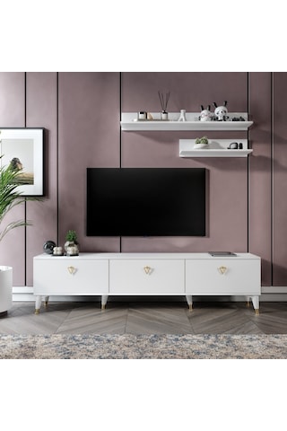 Simple Modern 180 Cm Smp18033 Tv Ünitesi 2 Raflı Beyaz Gold Beyaz - Gold