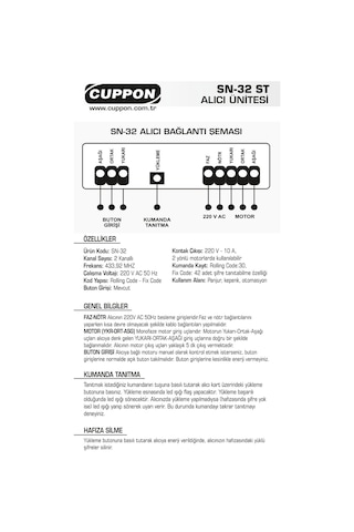 Cuppon Sn-32 220V Panjur Alıcısı Kepenk Alıcısı Sn32 Kartı