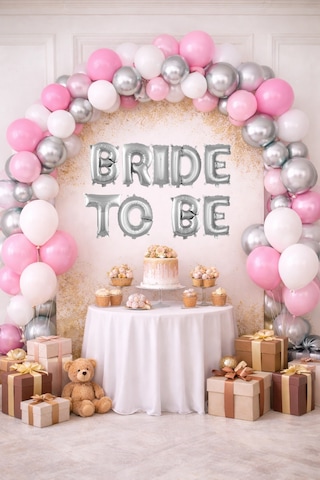 Bride To Be Tema Gümüş Folyo Harf Pembe Beyaz Gümüş Kum Beji Balonlu Pompa Hediyeli Süsleme Gümüş - Pembe