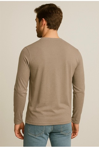 Erkek Toprak Rengi Uzun Kollu T-shirt-d240 Açık Kahverengi