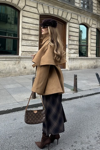 Camel Livia Pelerin Detaylı Kaşe Kaban Camel