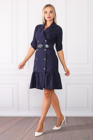 E.T.'S Element'S Kadın Siyah Kemerli Düğme Detaylı Elbise (515349065) Lacivert