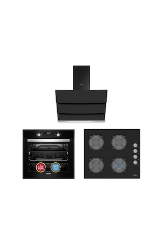 Simfer Turbo Siyah Ankastre Set (7327 Fırın + 3500 Ocak + 8678 Davlumbaz)