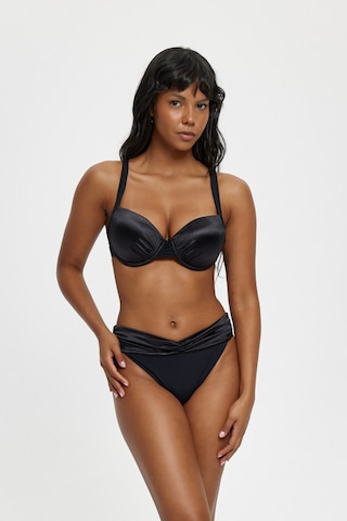 Louren Kadın Saten Detaylı Telli Kaplı Siyah Bikini Takımı Kaplı Üst & V Kesim Alt Siyah