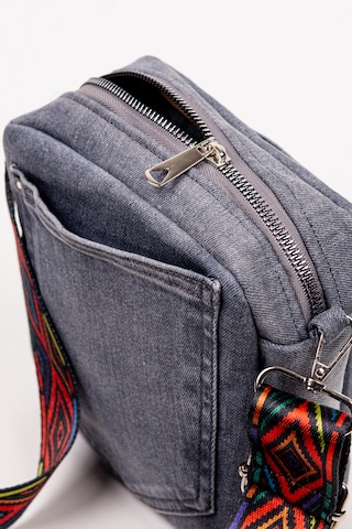 Fabric Craft Bag Kadın Çapraz Çanta Denim Kot Cepli Desenli Askılı Özel Seri 21x21 Cm Gri