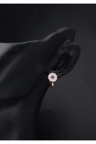 Bilezikci Mor Papatyalı 14 Ayar Altın Çocuk Küpesi Sarı Altın