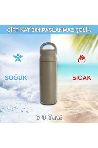 Paslanmaz Çelik Tutacaklı Termos 500 Ml -vakumlu Sızdırmaz Termos Haki