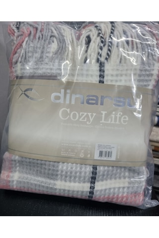 Dinarsu Cozy Life Pamuklu Skoç Tv Battaniyesi 130 X 170 İnka Yeni Pembe Gri - Pembe
