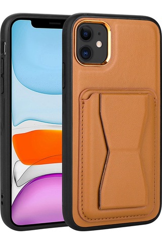 Nourthkiingdom Apple Uyumlu iPhone 12 Kartlıklı Standlı Pu Deri Nrtk Memo Kılıf-kahve Açık Kahve Açık