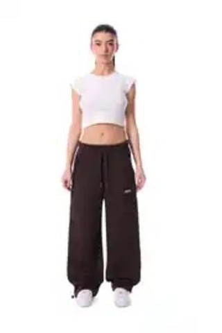 Feville 3 İplik Şardonlu Ayarlanabilir Paça Baggy Unisex Eşofman Altı Kahverengi