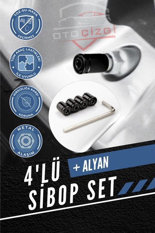 Renkli 4 Lü Sibop Kapak Seti Araba & Motosiklet Uyumlu, Alüminyum, Hava Kaçağını Önler - Siyah