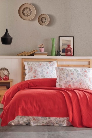 Clasy Butik Çift Kişilik Pike Takımı La Nature Kırmızı