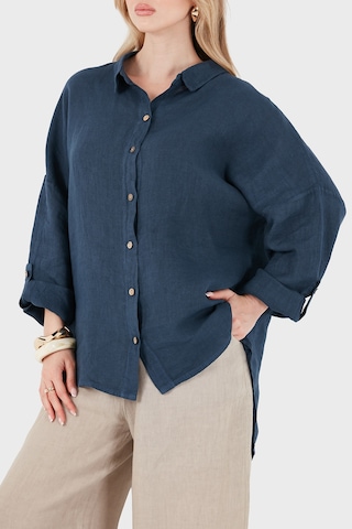Via Dante % 100 Keten Oversize Yarı Transparan Gömlek Bayan Gömlek 7697 Lacivert
