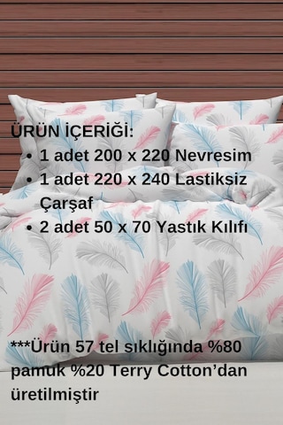 Sunrise Beyaz- Mavi Pembe Gri Renkli Çift Kişilik Nevresim Takımı Beyaz - Mavi