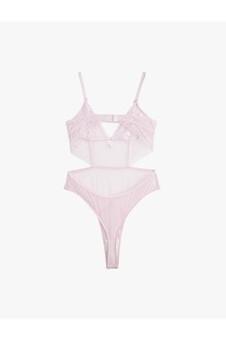 Koton Dantel Detaylı Rahat Kalıp V Yaka Tül Askılı Bodysuit Pembe 6slk00001mk Gül
