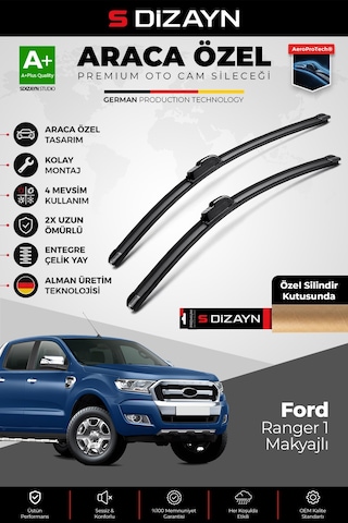 S-dizayn Ford Ranger Ön Cam Silecek Seti 2015-2022 Premium Araca Özel 60-38 Cm A+ Kalite