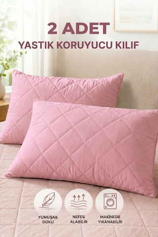 Formeya Pamukkale Alez Pudra %100 Pamuk Kapitone Yastık Koruyucu Alez 2 Adet 50X70