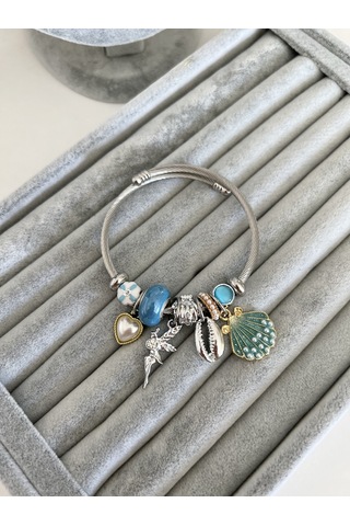 Su Perisi Takı Bijuteri Çelik Mavi Boncuklu Su Perisi Detaylı Bileklik