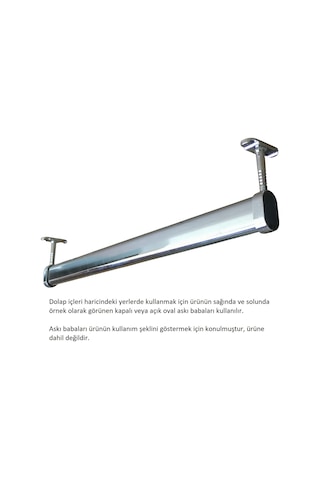 Oval Askı Borusu, 40 Cm, Parlak Metal, Mutfak, Banyo, Vestiyer, Portmanto, Çok Amaçlı Metalik