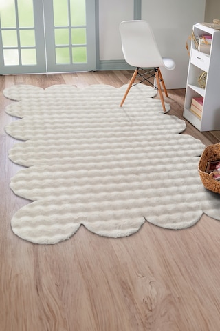 Raschel Carpet Lazer Kesim Krem Yumuşak Bubble Kaymaz Özel Taban Peluş Halı Yolluk Krem