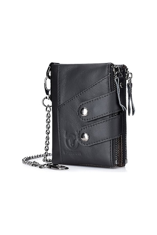 Bull Captaın Deri Üç Katlı Fermuarlı Erkek Cüzdan Siyah