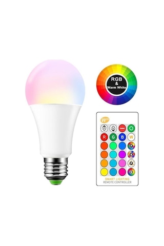 Uzaktan Kumandalı Renk Değiştiren Ampul Rgb 9W Beyaz Dahil 16 Ren
