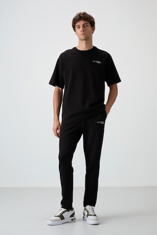 Tommy Life Siyah Pamuklu Kalın Yumuşak Dokulu Oversize Fit Nakışlı Erkek Eşofman Takım - 85252 Siyah