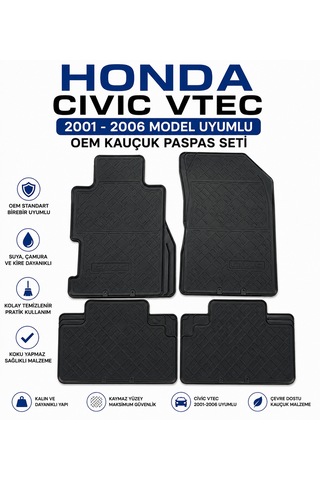 Honda Cıvıc Vtec 2001-2006 Uyumlu Oem Kauçuk Paspas Seti