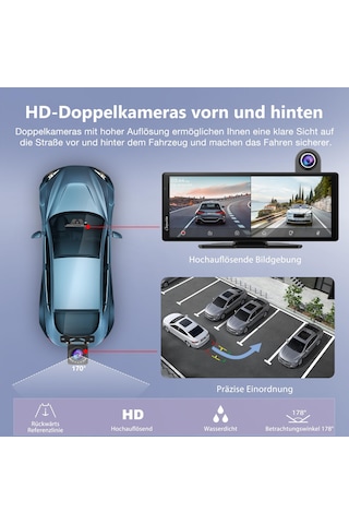 Carpurıde Kablosuz Carplay Ve Araç Kameralı Android Auto - 10,26" Hd Ips Araç Dokunmatik Ekranı, 4k Ön Ve 1080p Arka Kamera, Döngü Kayıt, Bluetooth Ses, Ayna Bağlantısı, Gps, Siri
