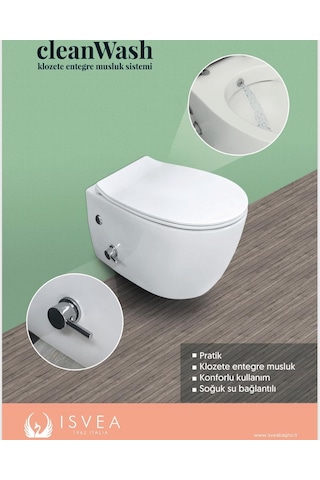İsvea Cleanwash Entegre Musluklu Asma Klozet + Yavaş Kapak