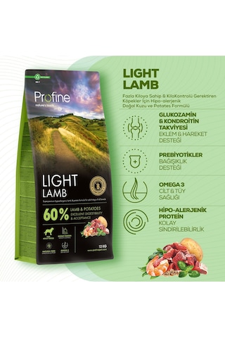 Profine Hipoalerjenik Light Kilo Kontrolü Kuzulu Yetişkin Köpek Maması 12 KG
