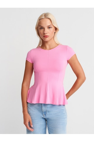 Dilvin 31992 Peplum T-shirt-pembe Pembe