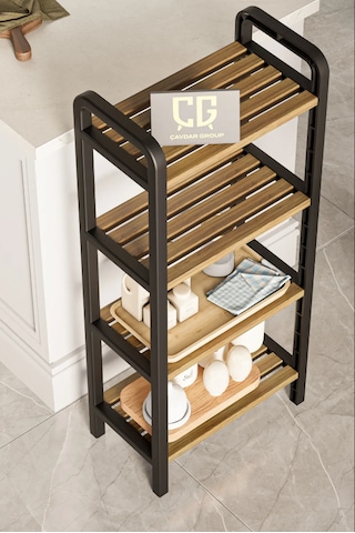 4 Katlı Ahşap Çubuklu Mutfak Düzenleyici, 40 Cm Mutfak Rafı Ceviz