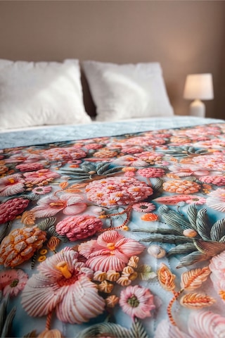 Tropik Çiçekler 5d Çok Amaçlı Çift Kişilik Baskılı Pike & Yatak Örtüsü 200x220 Cm Çok Renkli