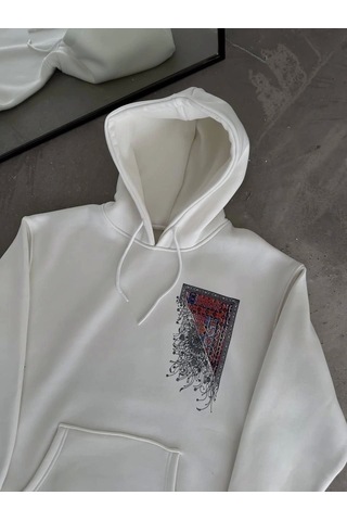 Snakewear Uzun Kol Kapşonlu Ön Ve Arka Baskılı Sweatshirt - Beyaz Beyaz