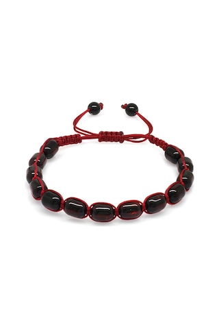 Makrome Örgülü Kapsül Kesim Koyu Kırmızı Renk Damla Kehribar Kadı Siyah