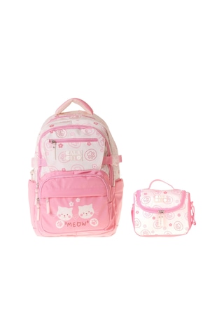 Calacilo Kız Çocuk İlkokul Sırt Çantası Ve Beslenme Seti - Kedi Baskılı Pembe Setcc-c4038b Pembe - Krem