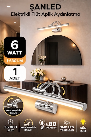 6w Elektrikli Flüt Led Aplik Krom Renk Gün Işığı Ayarlanabilir Başlık