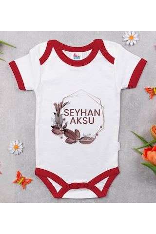 Bk Gift Bk Kids Kişiye Özel Çiçek Tasarımlı Kırmızı Bebek Body Zıbın-13 Çok Renkli