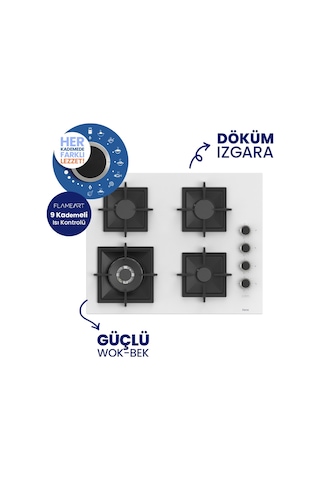 Ferre SC406-WFA+D064-SA 2'li Döküm Izgara Ankastre Set Beyaz